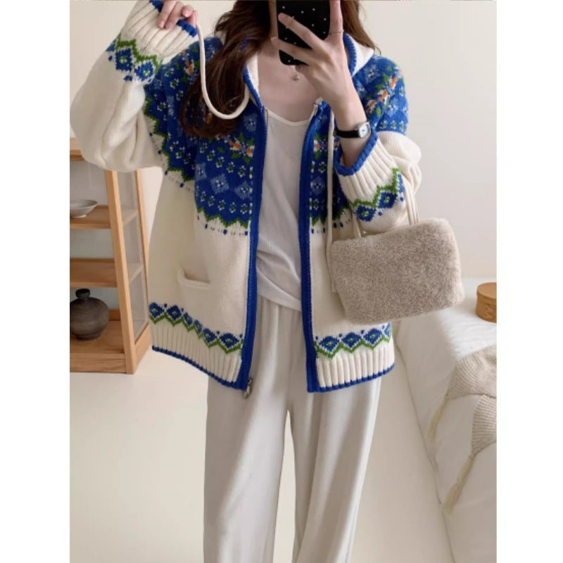 Cardigan Femme Joli avec Motif Coloré et Poches