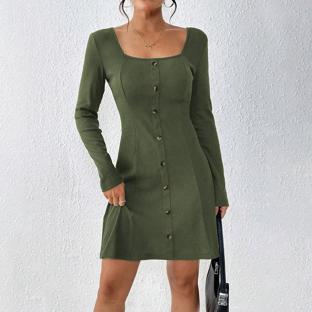 Robe à boutons pour femmes avec manches longues et décolleté carré Chic & Stil