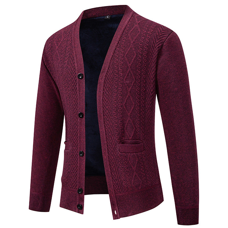Men's knitted jacket with textured design and button closure Lune London