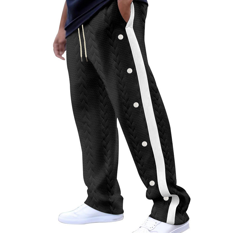 Casual cargo pants for men with side snap buttons and modern textile textures Lune London