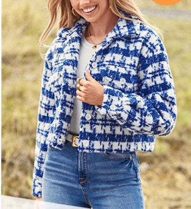 Ladies Cropped Checkered Jacket Lune London
