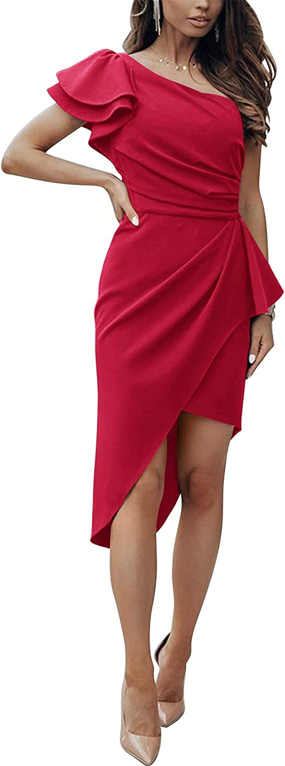Ladies Elegant Wrap Dress with Asymmetric Hem and Lace Details Lune London