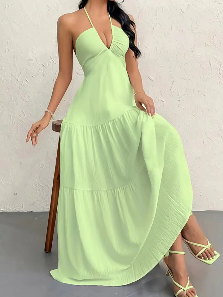 Maxi dress for women with off-shoulder design and casual ruffle details Lune London