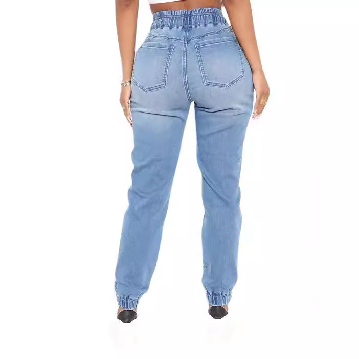 Comfortable women's denim pants with elastic waistband Lune London