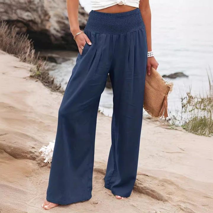 Loose summer pants for women with elastic waist and elegant draping Lune London