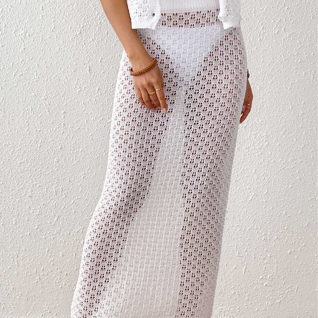Women's crochet maxi skirt set and cardigan Lune London