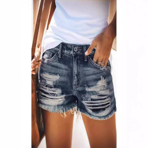Women's Destroyed Denim Shorts in a Modern Look with Fringes Lune London