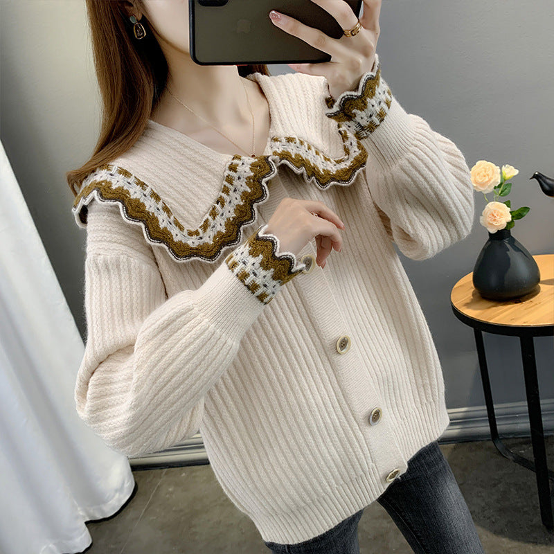 Women’s knit jacket with contrasting collar and button details Lune London