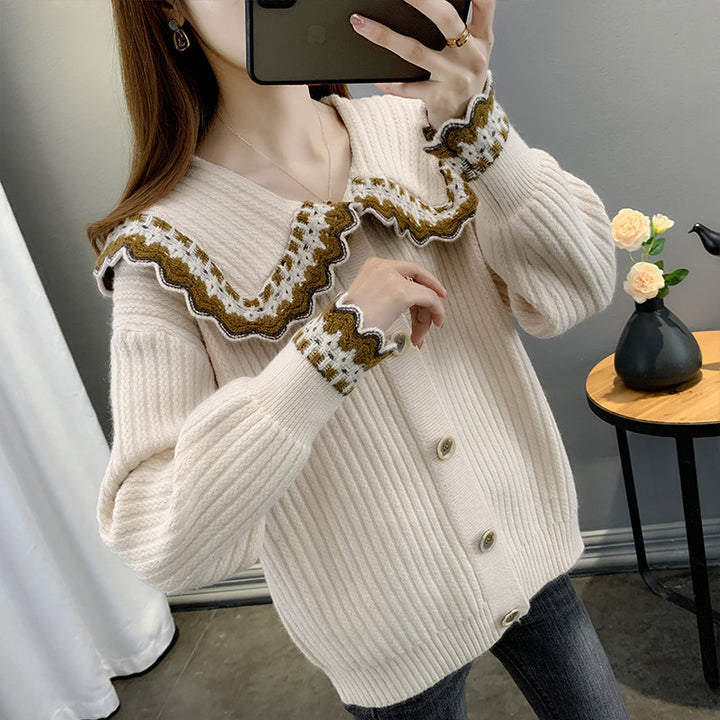 Women’s knit jacket with contrasting collar and button details Lune London