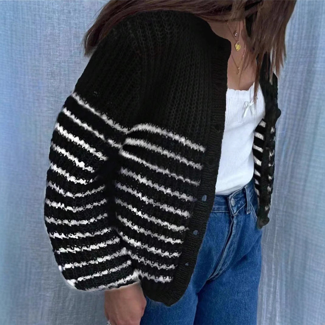 Ladies' striped knit jacket with modern pattern and relaxed fit Lune London