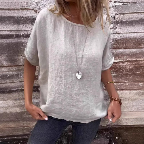 Women's Linen Blouse with Loose Fit and Fashionable Half Sleeves Lune London