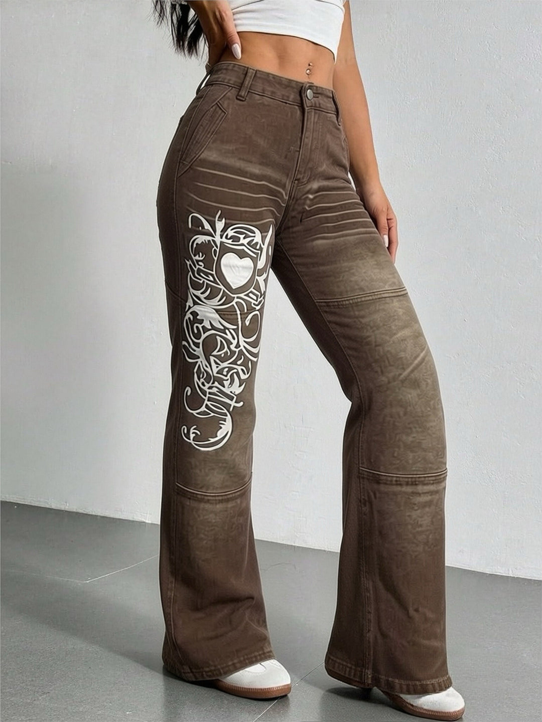 Women's wide jeans with intricate print Lune London