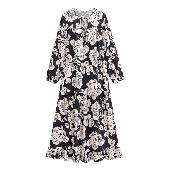 Maxi dress for women with floral embroidery and elegant ruffles Lune London