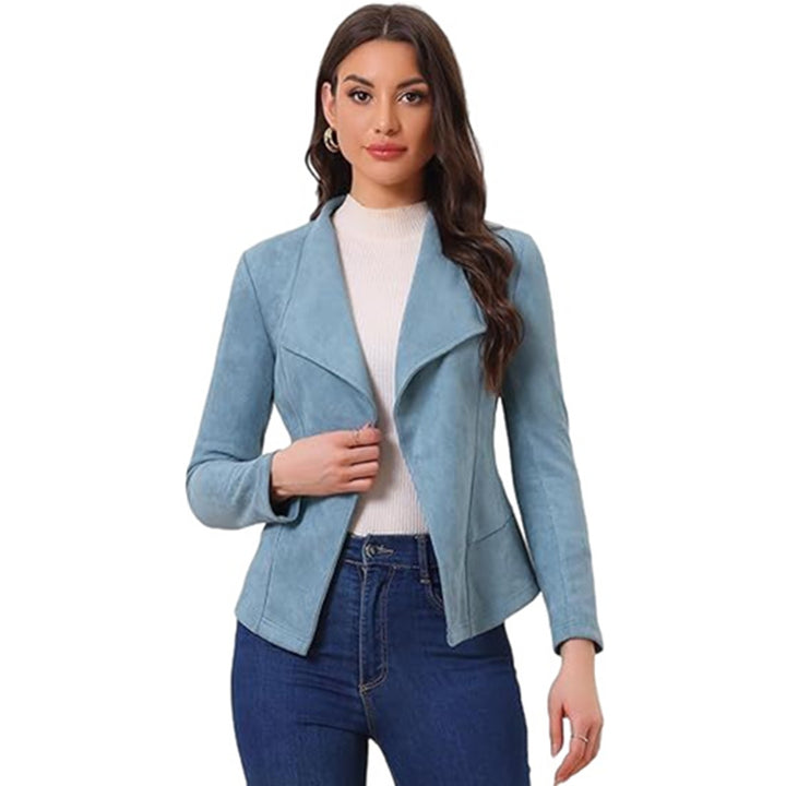 Women's faux leather jacket with asymmetrical lapel and fitted cut Chic and Style