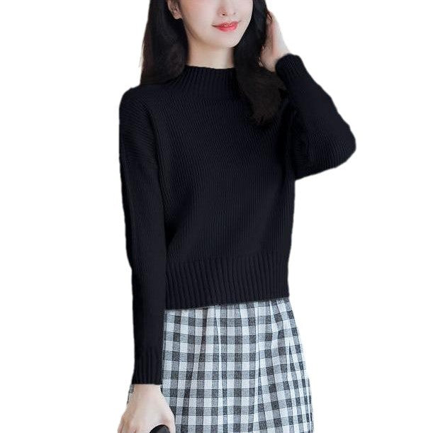 Sweater tricoté décontracté pour femmes avec col montant et détails en fines côtes Chic & Stil