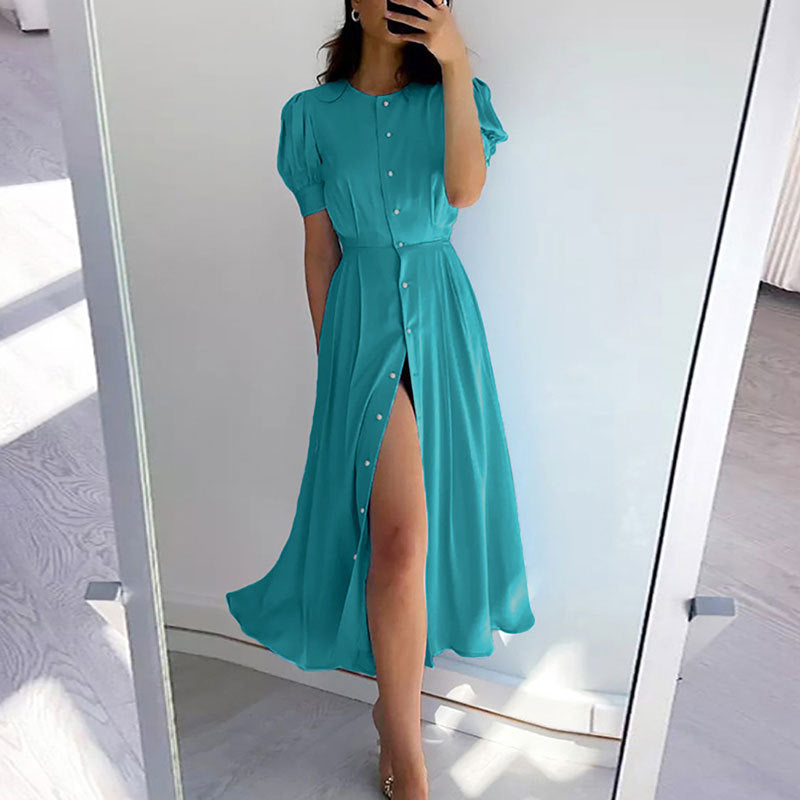 Robe chemise mi-longue pour femme avec boutons et fente latérale Chic & Stil