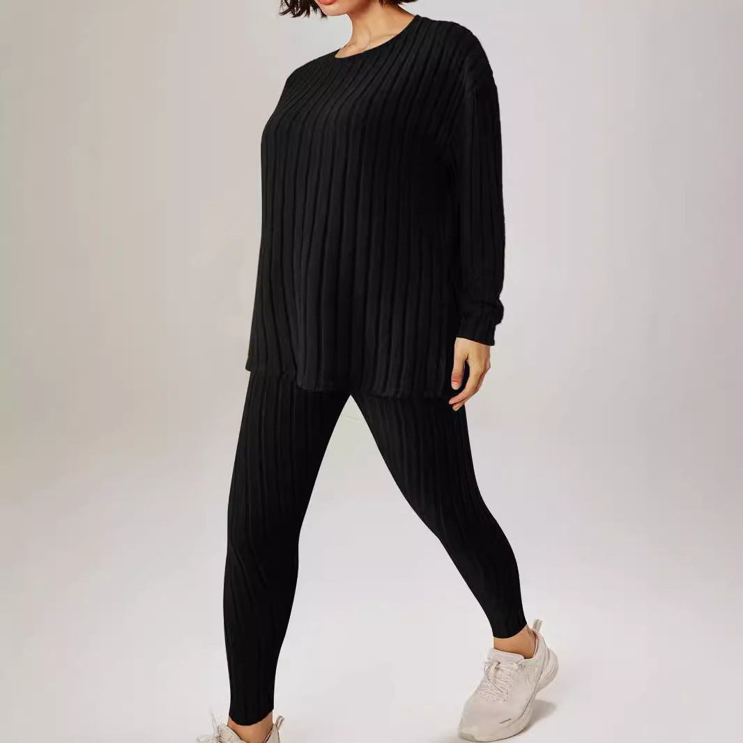 Women Casual Knit Set with Ribbed Structure and Loose Fit Lune London