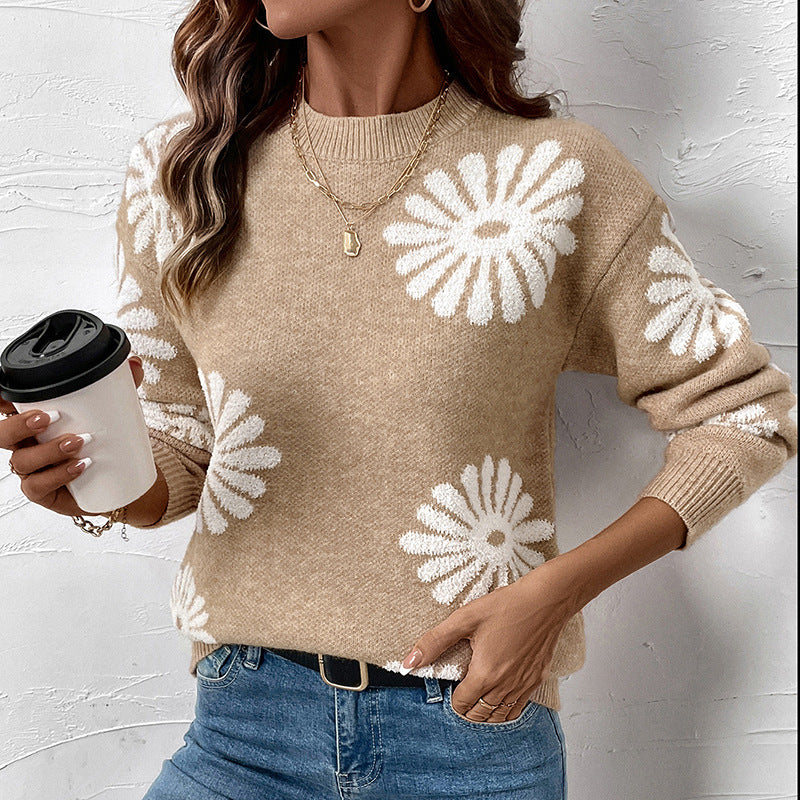 Ladies Floral Pattern Knit Sweater Lune London