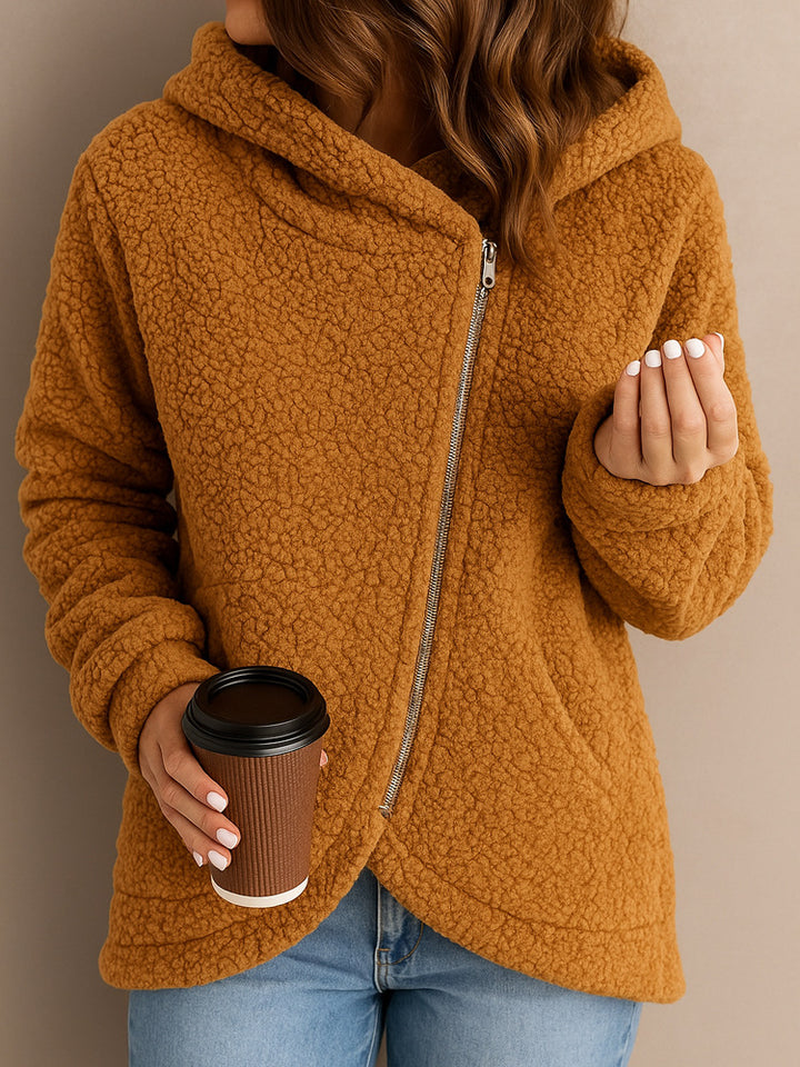 Ladies cozy fleece jacket with asymmetrical zipper Lune London