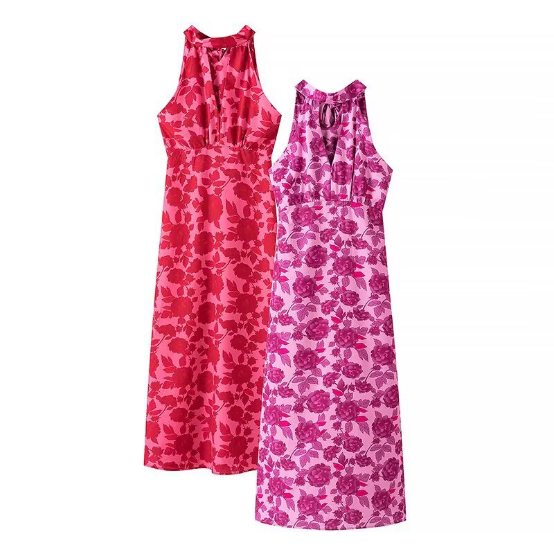 Maxi dress for women with floral design and elegant back neckline Lune London
