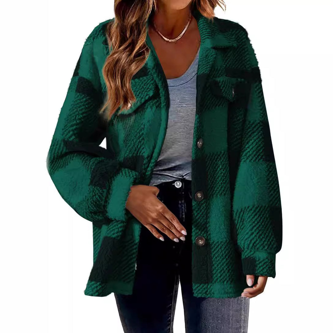 Ladies Cozy Tartan Jacket with Buttons and Chest Pocket Lune London