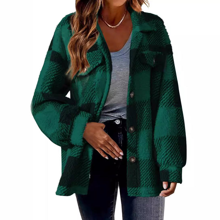Ladies Cozy Tartan Jacket with Buttons and Chest Pocket Lune London