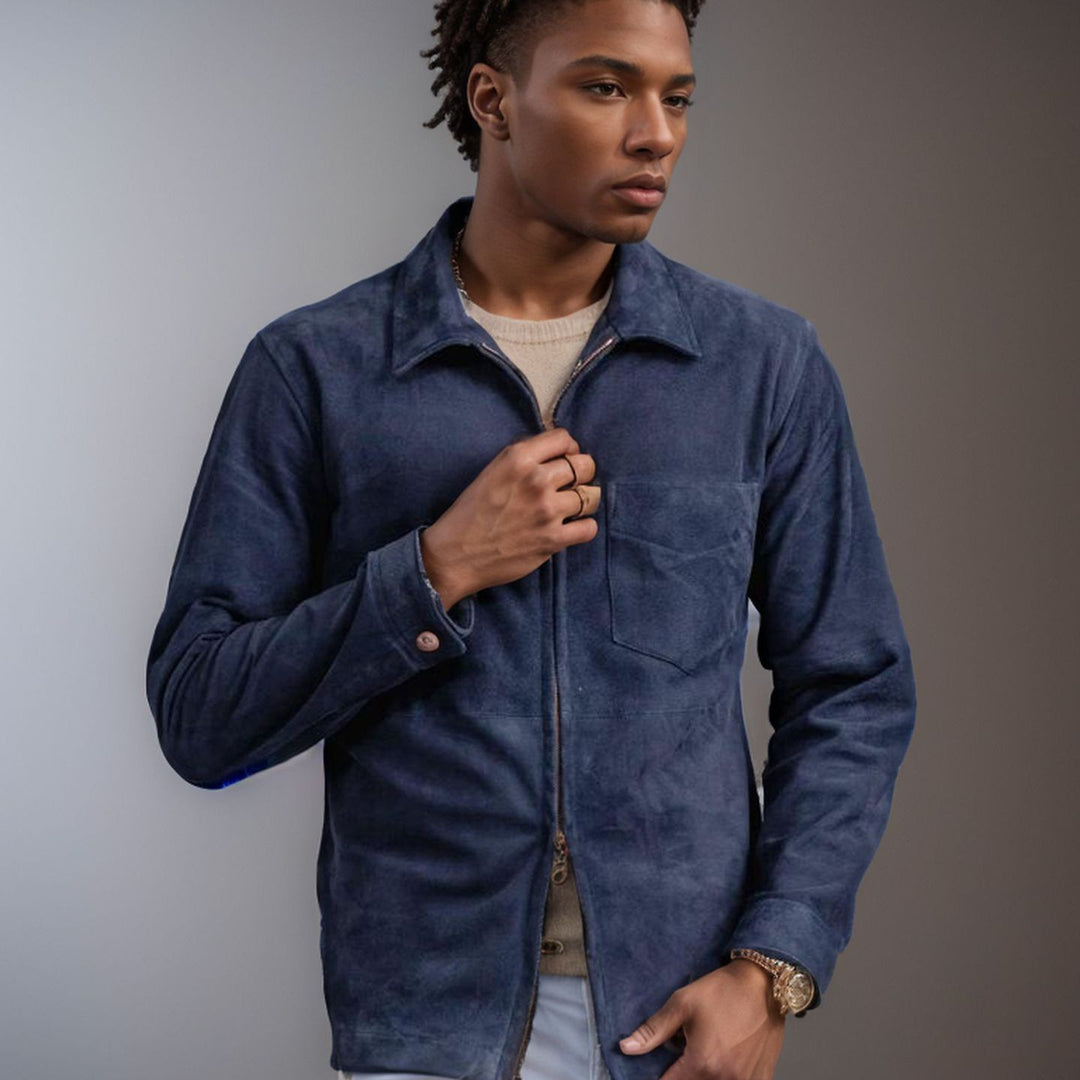 Men's suede jacket with high collar and practical chest pocket Lune London