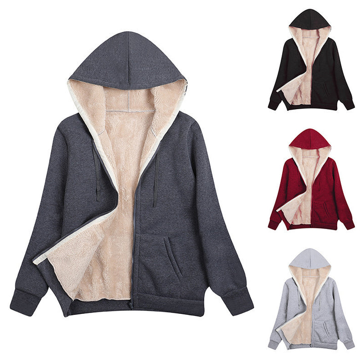 Ladies cozy fleece jacket with hood and pockets Lune London