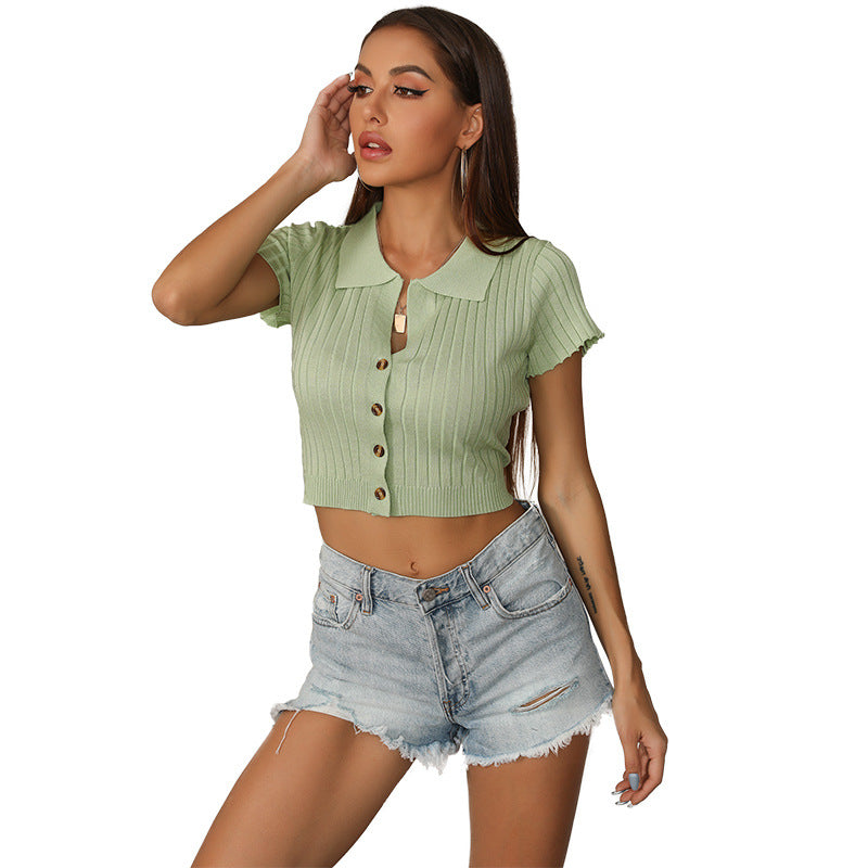 Blouse Femme à Manches Courtes avec Détails Bouton Chic & Stil