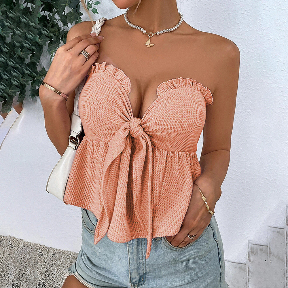 Chic & Stil Women's Off-Shoulder Top with Playful Bow Design
