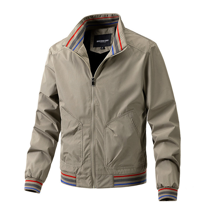 Fashionable men's bomber jacket with contrasting elements and a high collar Lune London