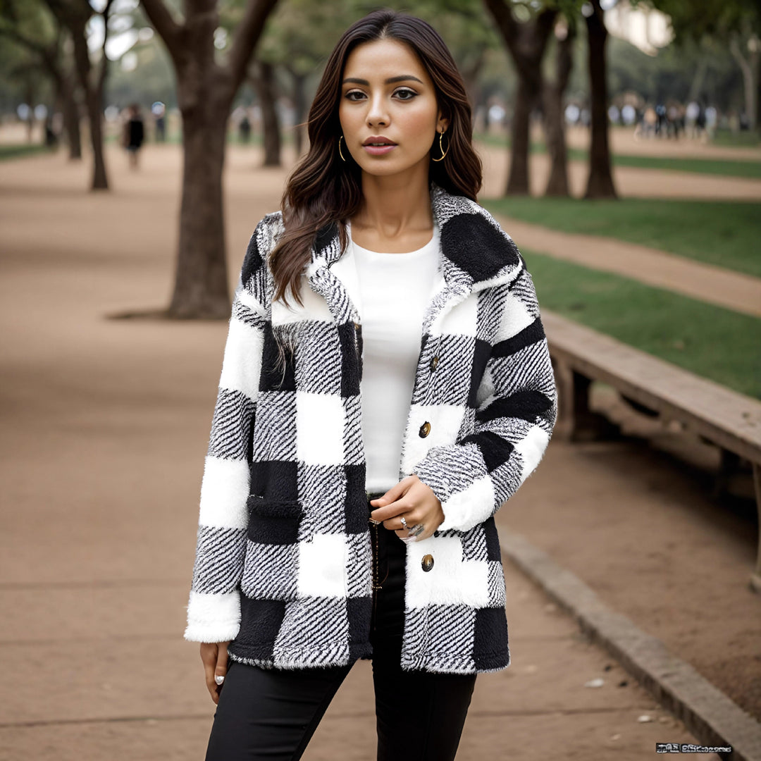 Dames Manteau en tartan douillet Chic und Stil