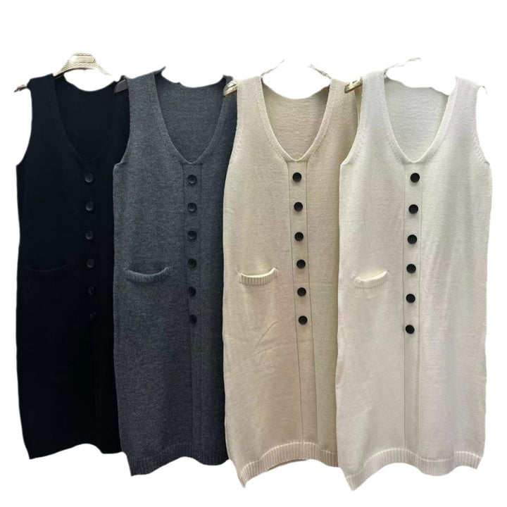 Sustainable knit dress for women with button placket and pockets Lune London