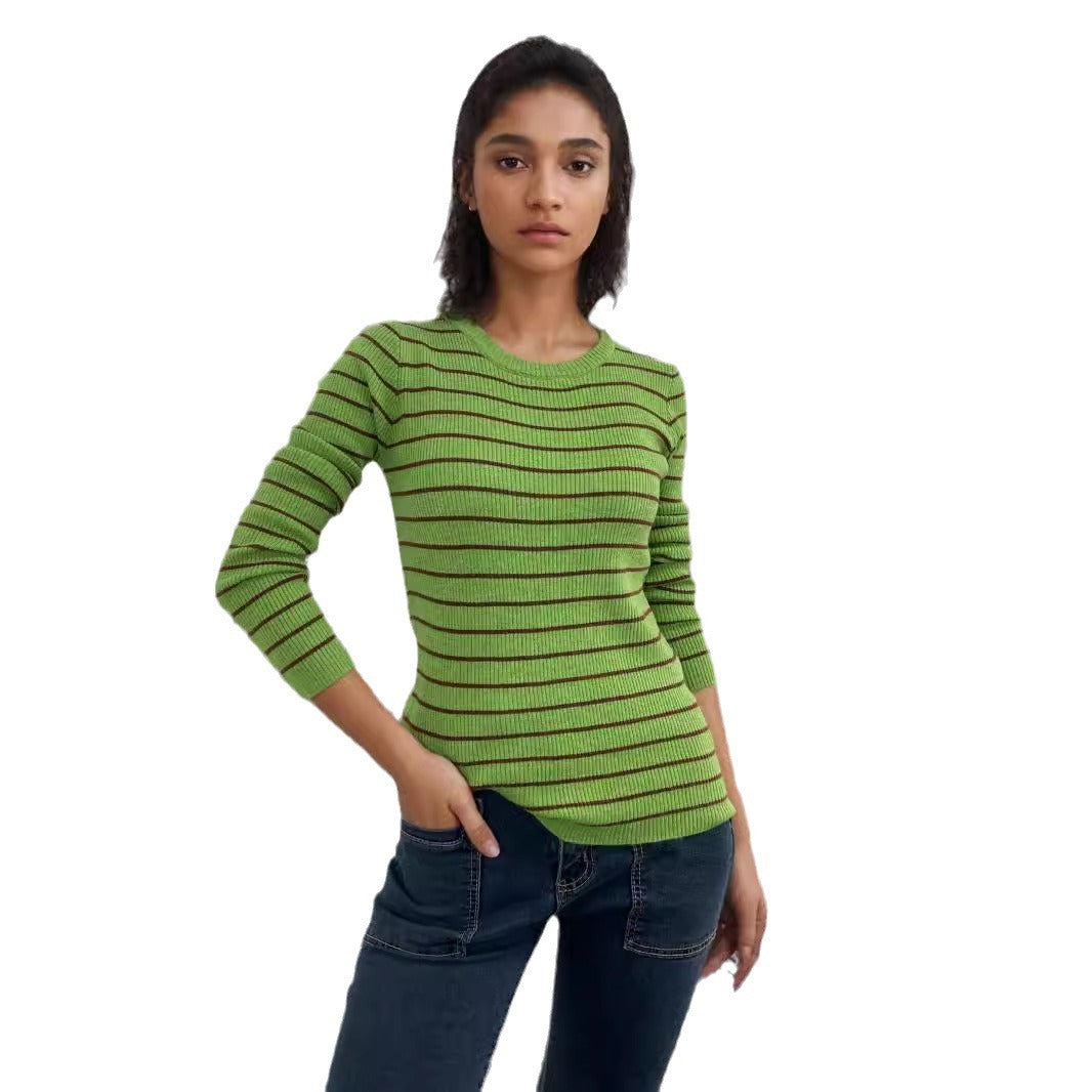 Ribbed knit pull for women with striped pattern and long sleeves Lune London