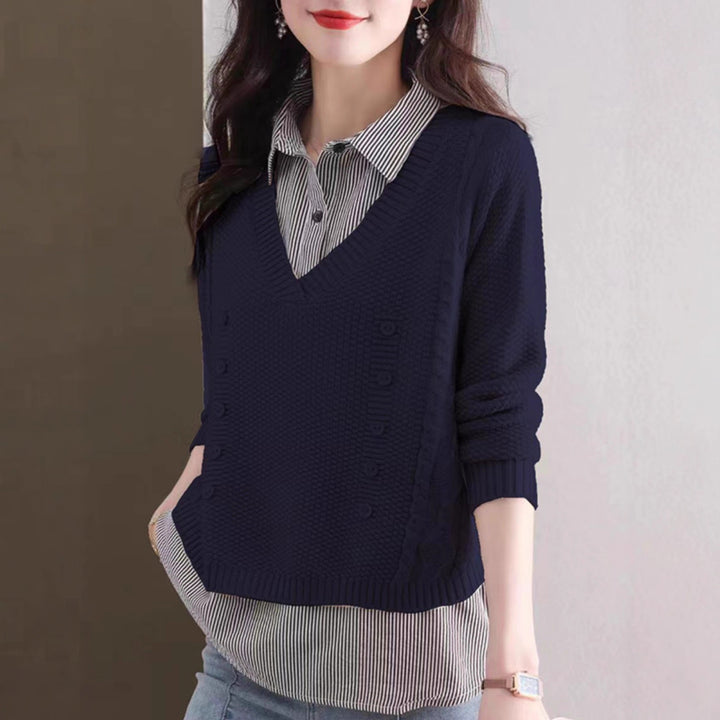 Knit V-neck sweater for women with button details Lune London