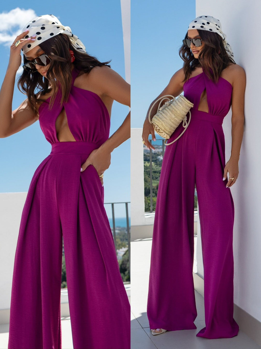 Cut-out back jumpsuit with wide legs Lune London