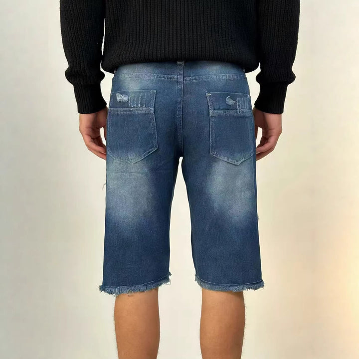 Men's casual destroyed denim shorts with frayed hems and wide legs Lune London