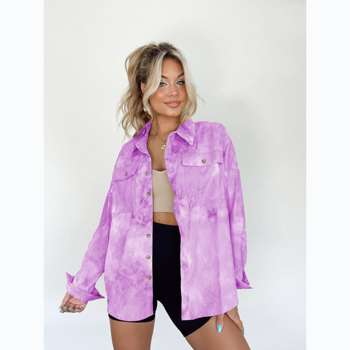 Women's Oversize Denim Shirt Jacket in Trendy Tie-Dye Design Lune London