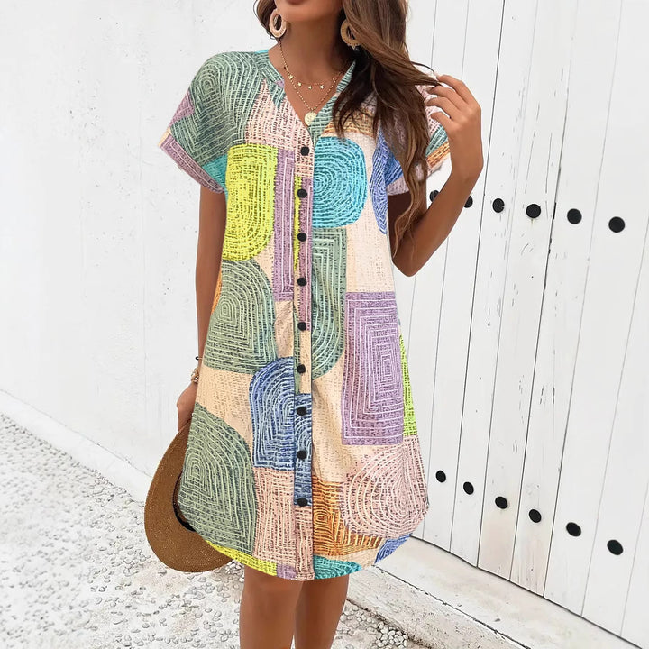 Lune London abstract print midi dress with buttons for ladies