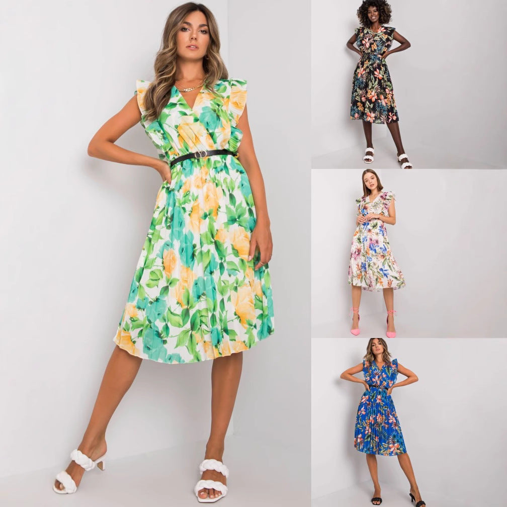 Lune London Floral Pattern Ruffle Midi Dress for Ladies