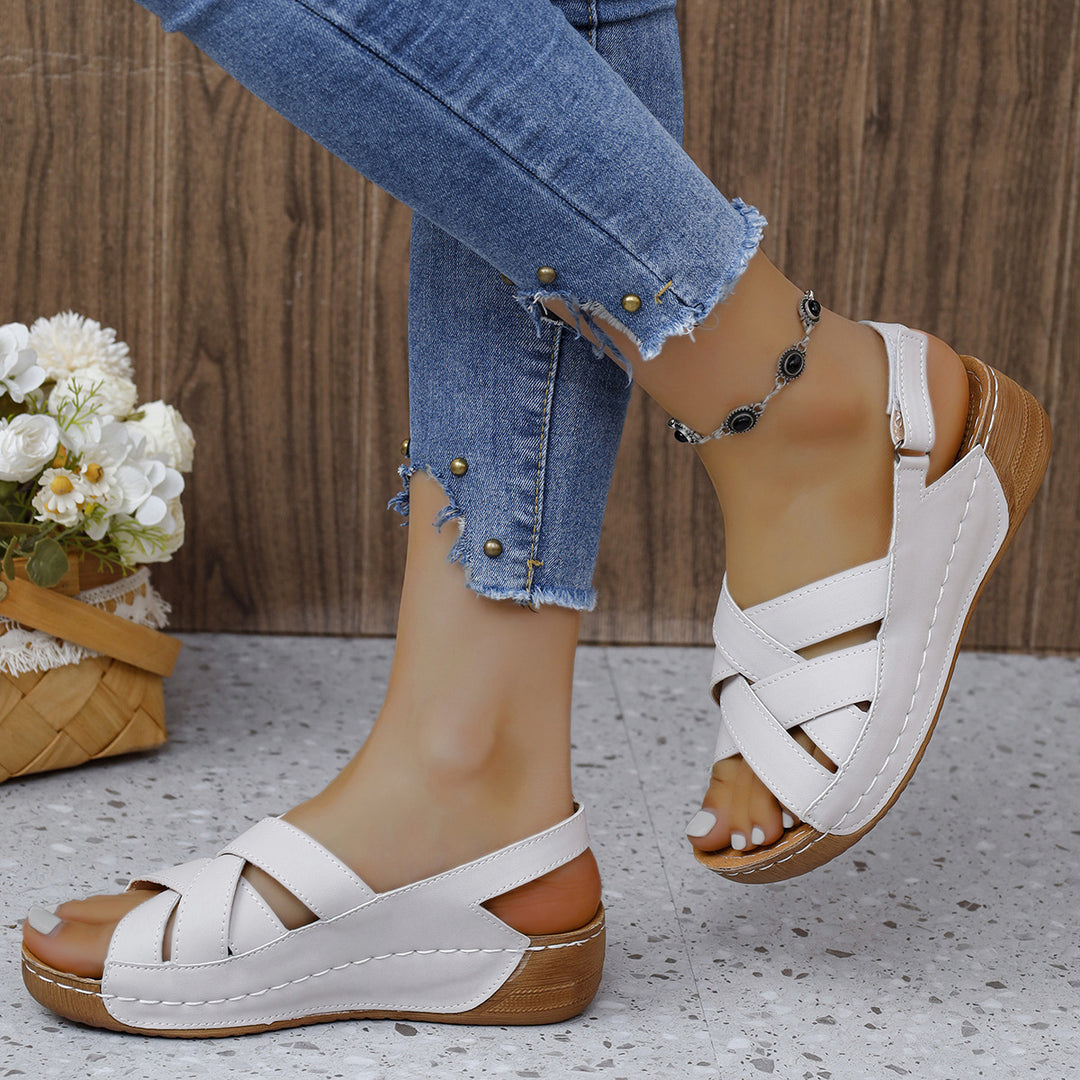 Comfortable wedge sandals for women with closed heel and adjustable strap Lune London