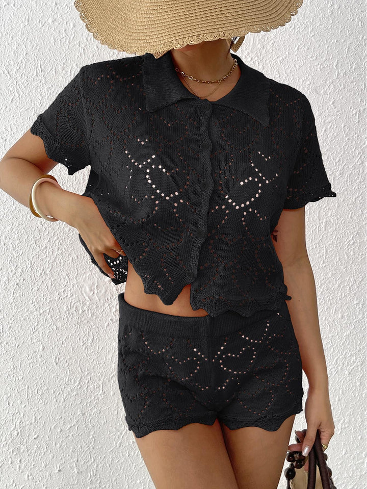 Women short knitted heart pattern set Lune London