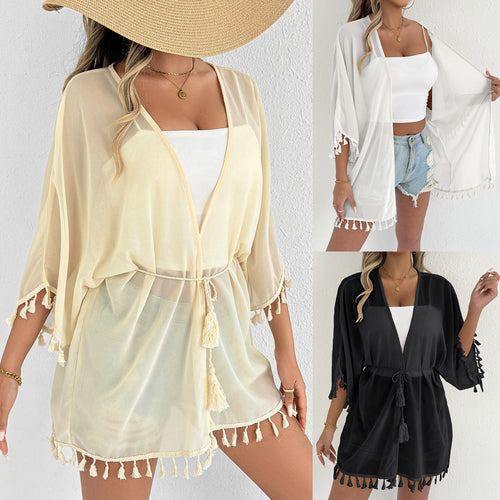Ladies Light Fringes-Border Beach-Kimono Lune London