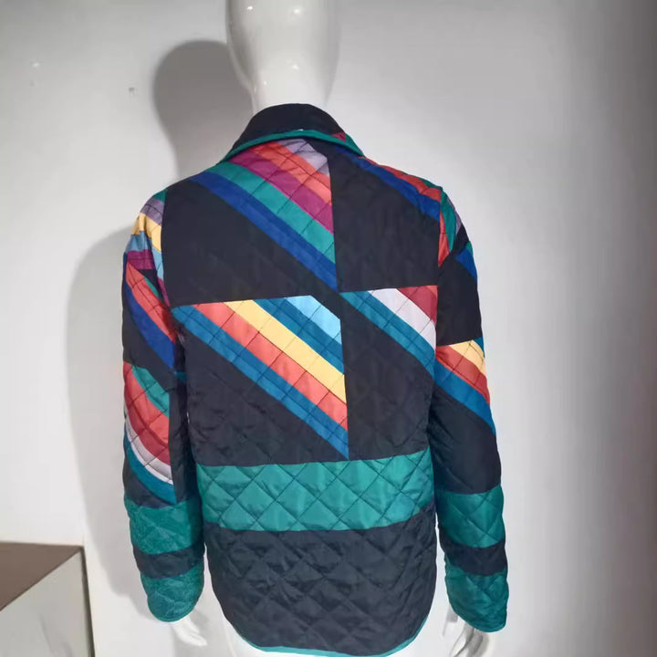 Ladies down jacket with colorful geometric pattern Lune London