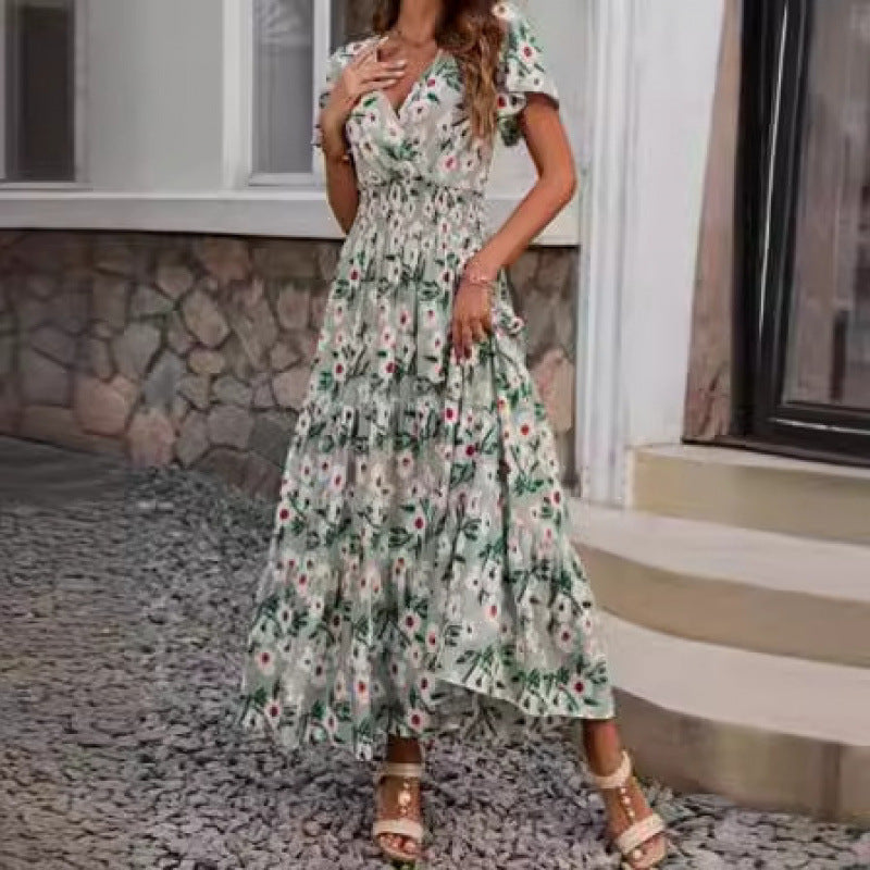 Maxi dress with ruffles for women with floral pattern Lune London