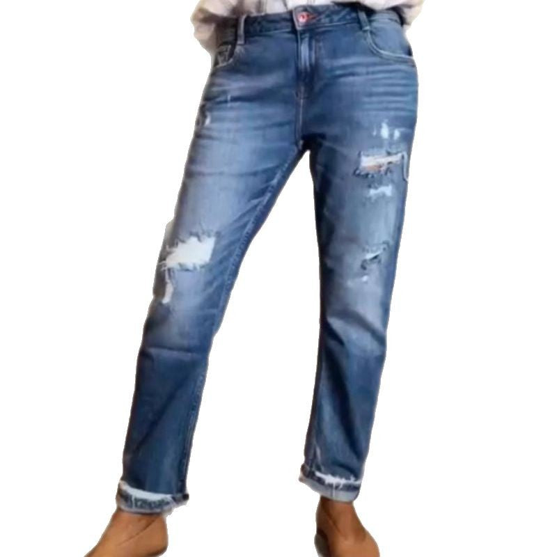 Women Casual Fit Denim Jeans Zerfledderte Lune London