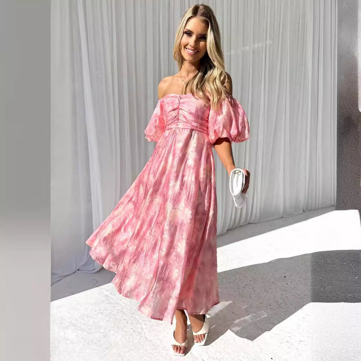 Chic & Stylish Floral Design Puff Sleeve Midi Dress for Women