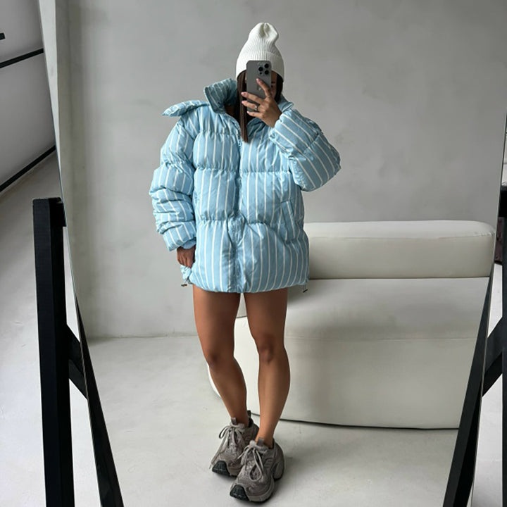 Striped down jacket for women with high collar and oversized cut Lune London