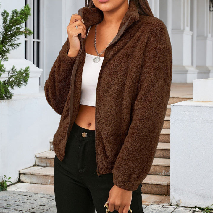 Ladies cozy fleece jacket with high collar and zipper Lune London