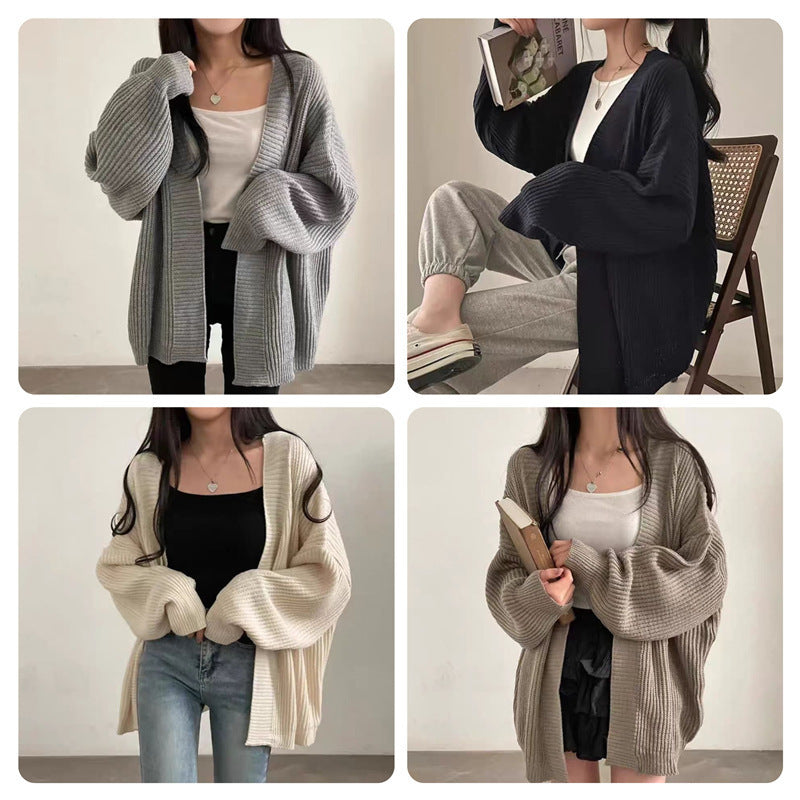 Plus size knitted jacket for women with wide sleeves and a structured texture Lune London